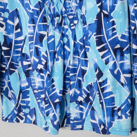 Caribbean Joe Top Colorful Bold Printed Blue Leafy XL Easy Breezy - Picture 5 of 8